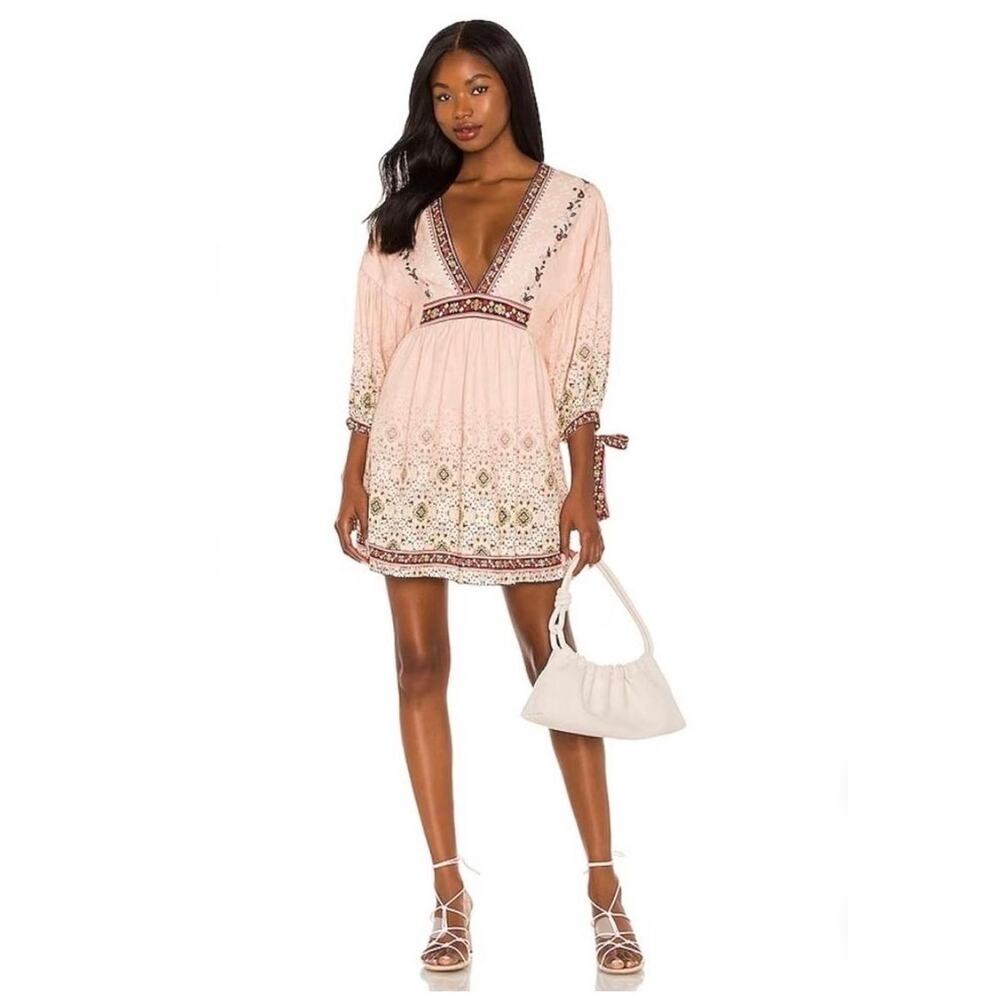 Agua Bendita  Alex Kezia
Deep V Boho Mini Dress Printed V Neck Balloon Sleeve S